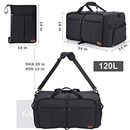 120L Foldable Collapsible Waterproof Travel Duffel Bag for Men and Women - color: Black, size: 120L