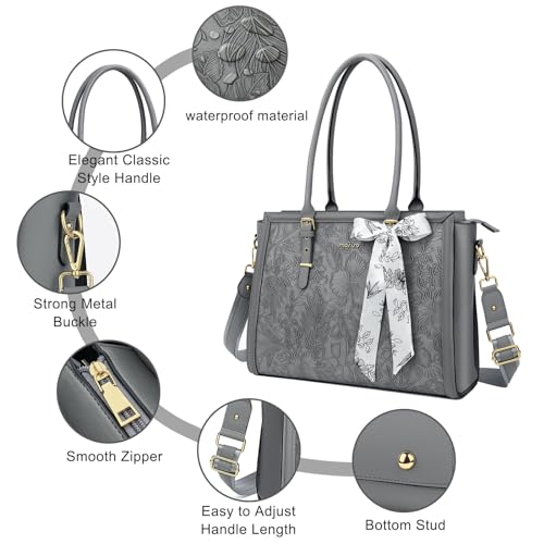 MOSISO Laptop Bag for Women, 17-17.3 inch PU Leather Tote Bag - color: Gray, size: 17.3 inch