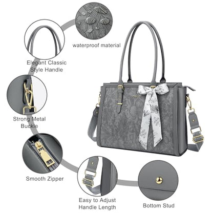 MOSISO Laptop Bag for Women, 17-17.3 inch PU Leather Tote Bag - color: Gray, size: 17.3 inch