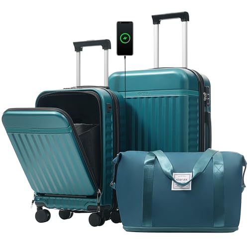 Merax Luggage Sets 2 Piece Front Opening, Hardside 20/24 IN Suitcase - color: Dark Green, style: Luggage Set With Top Open 20