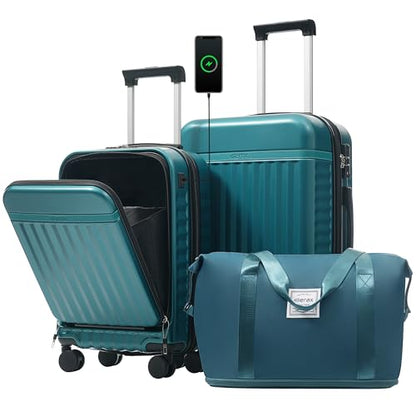 Merax Luggage Sets 2 Piece Front Opening, Hardside 20/24 IN Suitcase - color: Dark Green, style: Luggage Set With Top Open 20