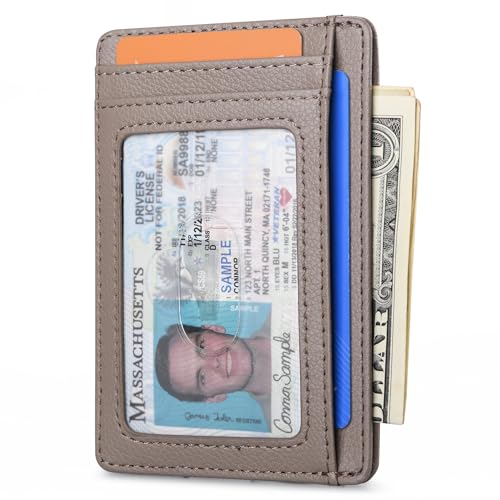 Buffway Slim Minimalist Front Pocket RFID Blocking Leather Wallets for Men and Women - Lichee Khaki - color: Lichee Khaki