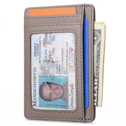 Buffway Slim Minimalist Front Pocket RFID Blocking Leather Wallets for Men and Women - Lichee Khaki - color: Lichee Khaki