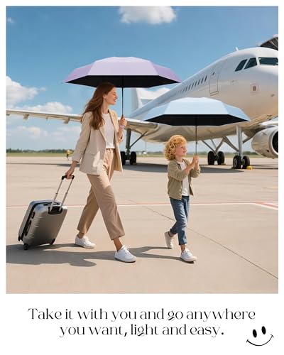 Seniny Mini Travel Umbrella with Case, Compact Pocket Size UV Sun & Rain - color: Purple