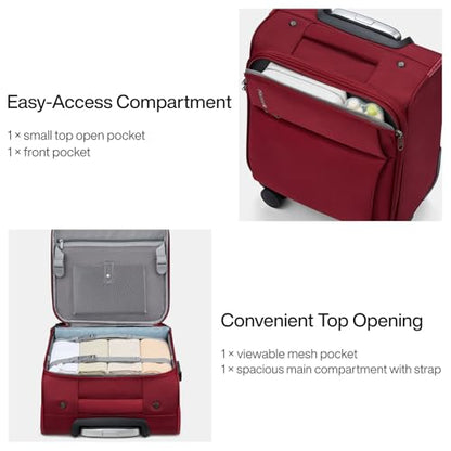 Hanke Underseat Carry On Luggage with Wheels, Small Suitcase, Rolling Bag - color: Burgundy, size: 16 Inch Underseat