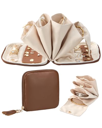 Lolalet Travel Jewelry Case Organizer, Soft Jewellery Pouch -Brown - color: Brown