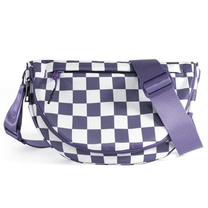 Crescent Bag for Women,Medium Nylon Crescent Bag Single Shoulder Bag - color: Crossbody bag- Cloud Purple Checkered