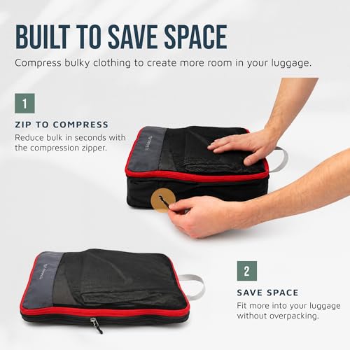 TRIPPED Travel Gear Large Compression Packing Cubes 7-Piece Set for Travel - color: Grey and Orange-Mesh