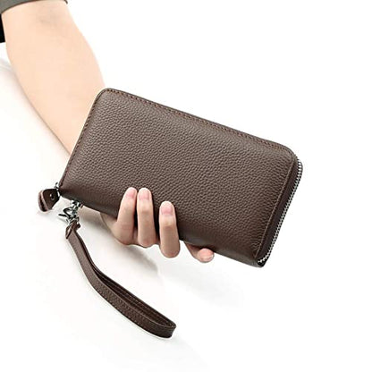 Moflycom Womens Wallet RFID Blocking Genuine Leather Zip Clutch Wristlet - color: Coffee
