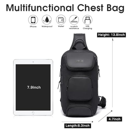 BANGE Men's Sling Backpack - Waterproof Crossbody Bag, Multi-Purpose Shoulder Bag - color: Black