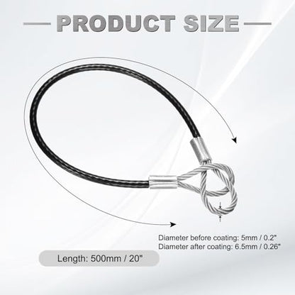 PATIKIL 50.8cm(20인치) 안전 케이블 잠금 장치, 304 스테인리스 스틸 보안 와이어 로프 직경 0.66cm 이중 루프 도난 방지 안전 자전거 수하물 무대 조명, 블랙 - size: 20 Inch-Black