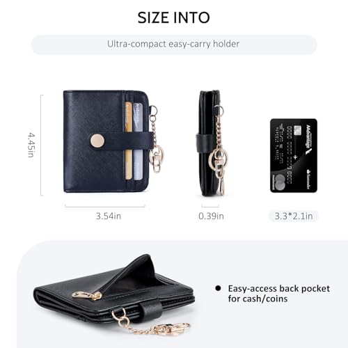 POIUGOYA Slim Wallet for Women RFID Card Holder Keychain - color: Classic Black