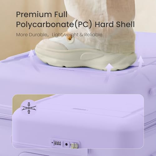 SHOWKOO G-Series Luggage set 3pcs, 100% PC Durable Hardshell Suitcase - color: Lavender Purple, size: 3-Piece Set (20/24/28in)