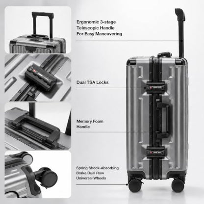 20" Aluminum Frame Carry-On with Front Pocket & USB Port - color: Gray