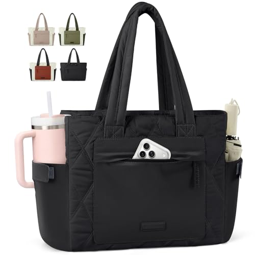 RAINSMORE Work Tote Bag for Women, 15.6 Inch Large Puffer Laptop Bag - color: Black