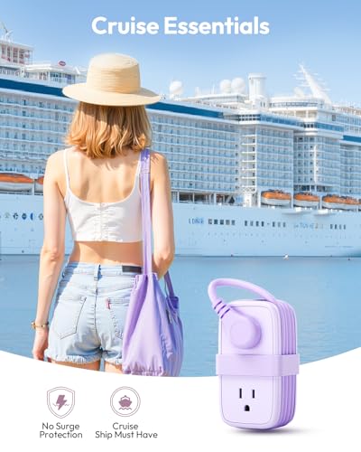 NTONPOWER Travel Power Strip,Travel Essentials Cruise Approved Power Strip - color: Purple