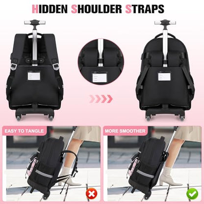 ACESAK 3PCS Rolling Backpack for Girls Children, Girls Backpack with Wheels - color: Black