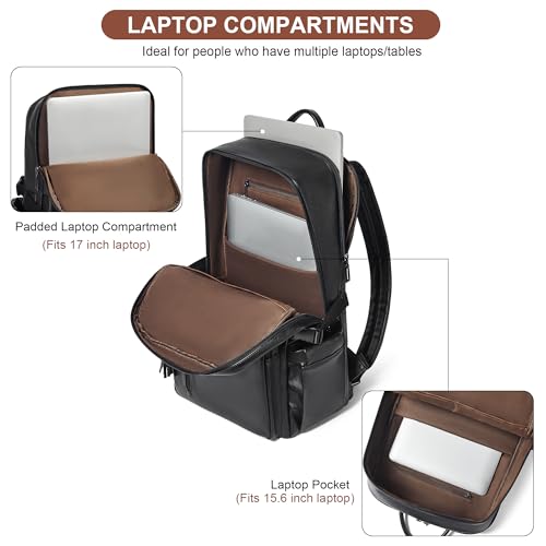 Shrrie 17 Inch Leather Laptop Backpack for Women with Giant Tumbler Holders - color: Black