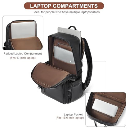 Shrrie 17 Inch Leather Laptop Backpack for Women with Giant Tumbler Holders - color: Black