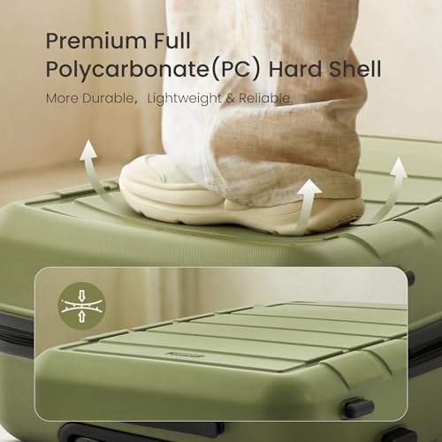 SHOWKOO G-Series Luggage set 3pcs, 100% PC Durable Hardshell Suitcase - color: Olive Green, size: 3-Piece Set (20/24/28in)