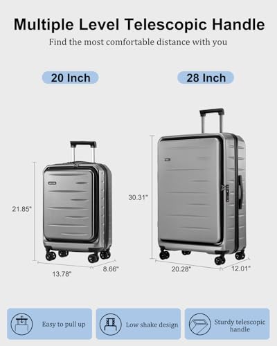 CENSIEN Expandable Luggage Sets, 20 Inch Carry On Luggage 28 Inch Suitcases - color: Gray, size: 20/28 Inch EXT
