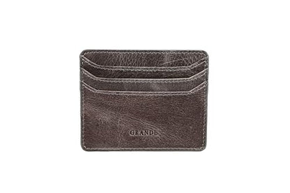 grande 3633 - Slim Genuine Leather Card Holder for Men & Women – Minimalist Front Pocket Wallet with 6 Card Slots, Compact Leather Credit Card Case (Rustic Gray) - color: Rustic Gray
