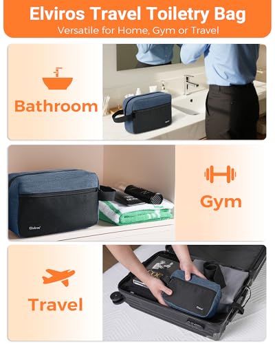Elviros Hanging Toiletry Bag for Men, Travel Dopp Kit, Small, Blue & Black - color: Blue&Black, size: Small