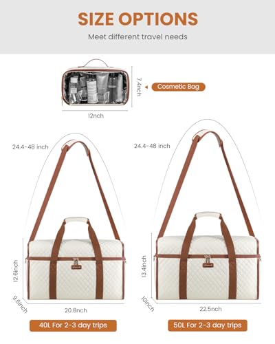 LOVEVOOK Travel Duffle Bag - Weekender & Overnight Bag with Toiletry & Wet Pocket, Carry-On Size, 3pc Set - color: Beige-Brown, size: Extra Large