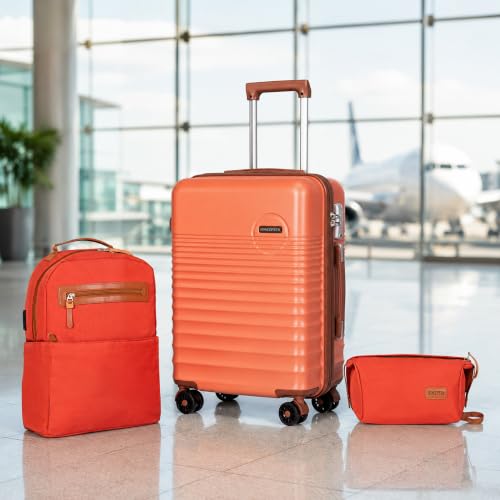 Carry On Luggage 22x14x9 Airline Approved Suitcase with Wheels, 3 Piece - color: Tangerine, size: 3 Piece Sets (20/BP/TB)