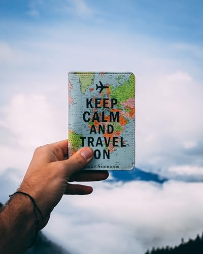 Personalized Passport Holder - Custom Vegan Leather RFID Passport Cover - color: Keep Calm And Travel On