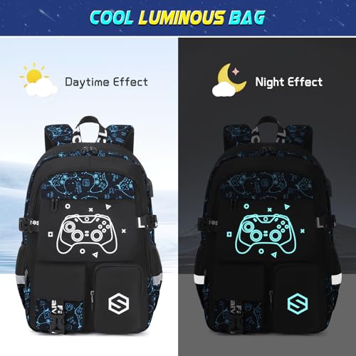Scothen Boys Backpack, Cool Luminous Kids School Backpacks with Lunch Bag - color: Blue Pattern