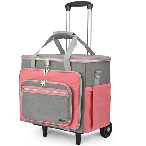 Rolling Craft Bag With Wheels, Teacher Organizer Tote With Detachable Trolley - color: pink, size: 2 Wheels & Fixed Front Feet