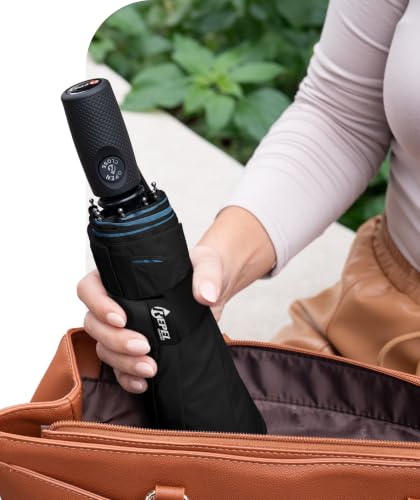 Windproof Travel Umbrella - Compact & Withstands Winds up to 100MPH, Strongest Premium Auto Folding Umbrella for Rain and Sun - Durable, Light & Portable for Women & Men, Fits Backpack & Cars - color: Blue Sky 1-Pack