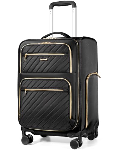 LUGGEX Expandable Softside Carry On Suitcase, Black, 21" - color: Black, size: Carry-on 21 inch