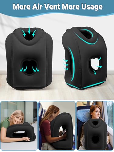 Maliton Inflatable Travel Pillow for Airplane (Black) - color: Black