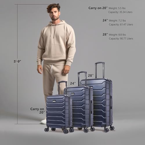 InUSA TREND Luggage with Spinner Wheels | Durable Lightweight Hardshell SuitcaseTravel sets with Handle and Trolley | (20in 24in 28in) 3 Piece Set | Blue - color: Blue, size: 3-Piece Set (Carry-on, Medium, Large)