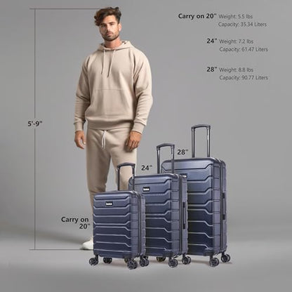 InUSA TREND Luggage with Spinner Wheels | Durable Lightweight Hardshell SuitcaseTravel sets with Handle and Trolley | (20in 24in 28in) 3 Piece Set | Blue - color: Blue, size: 3-Piece Set (Carry-on, Medium, Large)