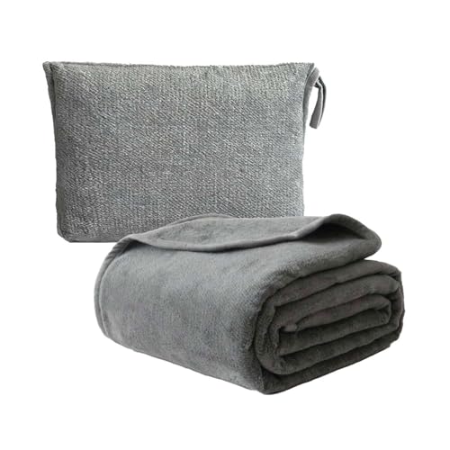Travel Blanket Pillow, Soft Airplane Blanket 2-in-1, Travel Blanket Airplane Compact with Bag, Travel Essentials Accessories for Plane and Car,60x40 Grey - color: Grey