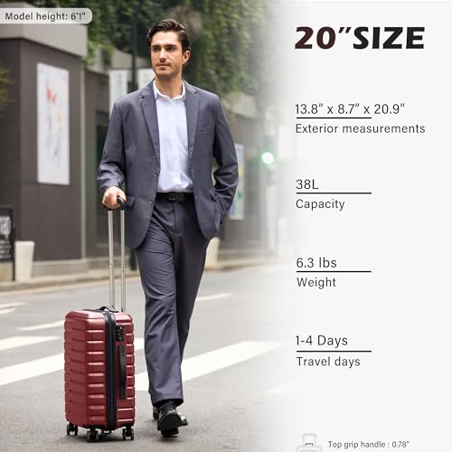 Coolife Lightweight Luggage with TSA Lock,Carry On Wine Red - color: Wine Red, size: Small(20in)