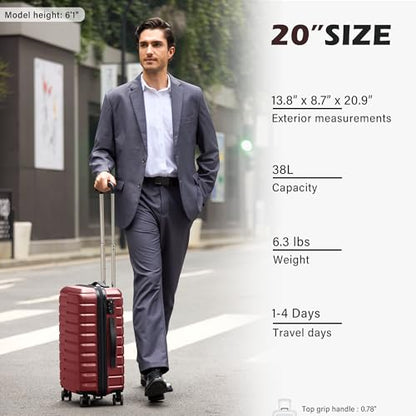 Coolife Lightweight Luggage with TSA Lock,Carry On Wine Red - color: Wine Red, size: Small(20in)