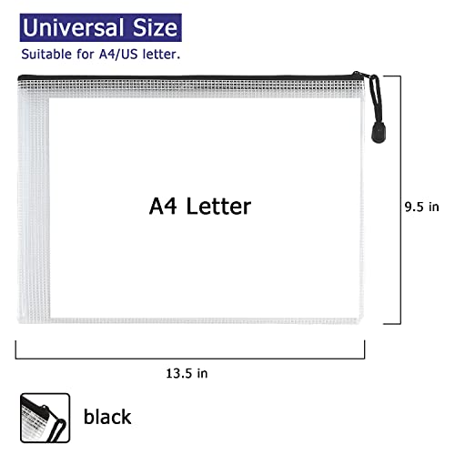 6 Pack Mesh Zipper Pouch Bags, Waterproof Zipper Pouch A4 Size, White - color: White