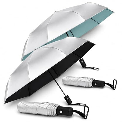 UPF 50+ UV Umbrellas for Sun Protection 41 Inch,Large Automatic Umbrellas for Rain Windproof, Compact Folding UV Blocking for Beach, Golf, Hiking & Daily Use - color: Silver/Black&Blue