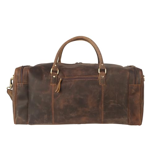 KomalC 24 Inch Leather Travel Duffle Bag, Gym Sports Cabin Holdall - color: Distressed Brown, size: 24 Inches