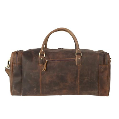 KomalC 24 Inch Leather Travel Duffle Bag, Gym Sports Cabin Holdall - color: Distressed Brown, size: 24 Inches