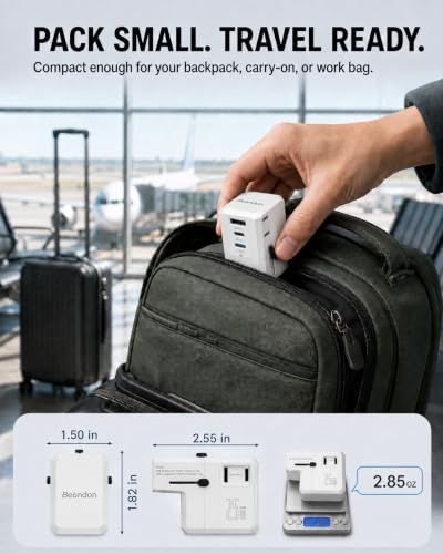 BEONDON Universal Travel Adapter 25W USB-C PD Charger Worldwide Plug - color: White-25