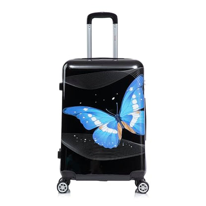 InUSA Prints PC/ABS Plastic 4-Wheel Spinner Luggage, Black Butterfly (IUAPC00M-BBU) - color: Black Butterfly, size: 24 Inch