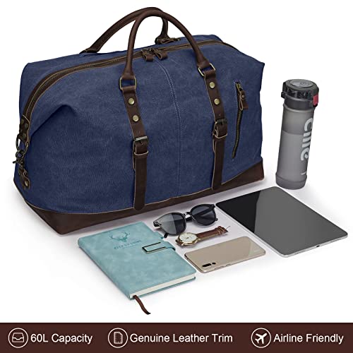 S-ZONE Duffle Bag for Travel Canvas Duffel Bag Carry on Weekender Bag for Men - color: Blue