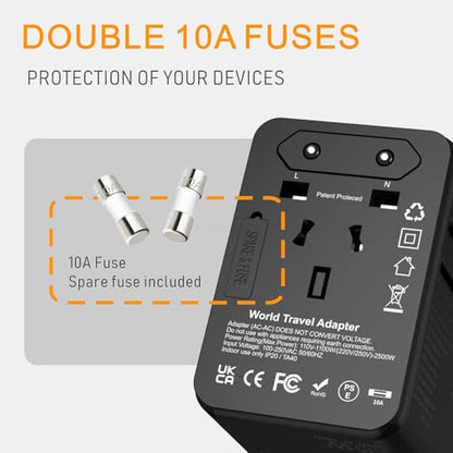 Universal Travel Adapter-35W International Power Adapter, PD&QC Fast Charge