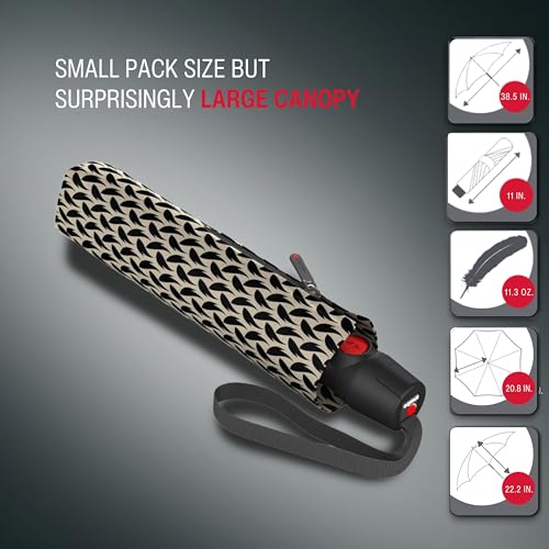 Knirps T.200 Automatic Travel Umbrella for Rain, Compact, Elemental Black - color: Elemental Black