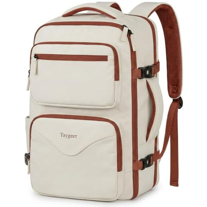 Taygeer TSA Approved Under Seat Backpack, 35l College Backpack for Women - color: Khaki White